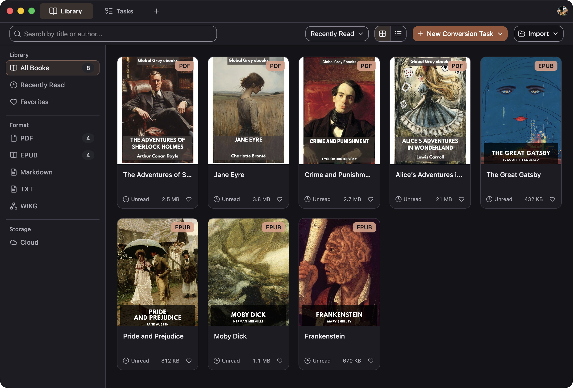 Vue bibliothèque PDF Craft Desktop