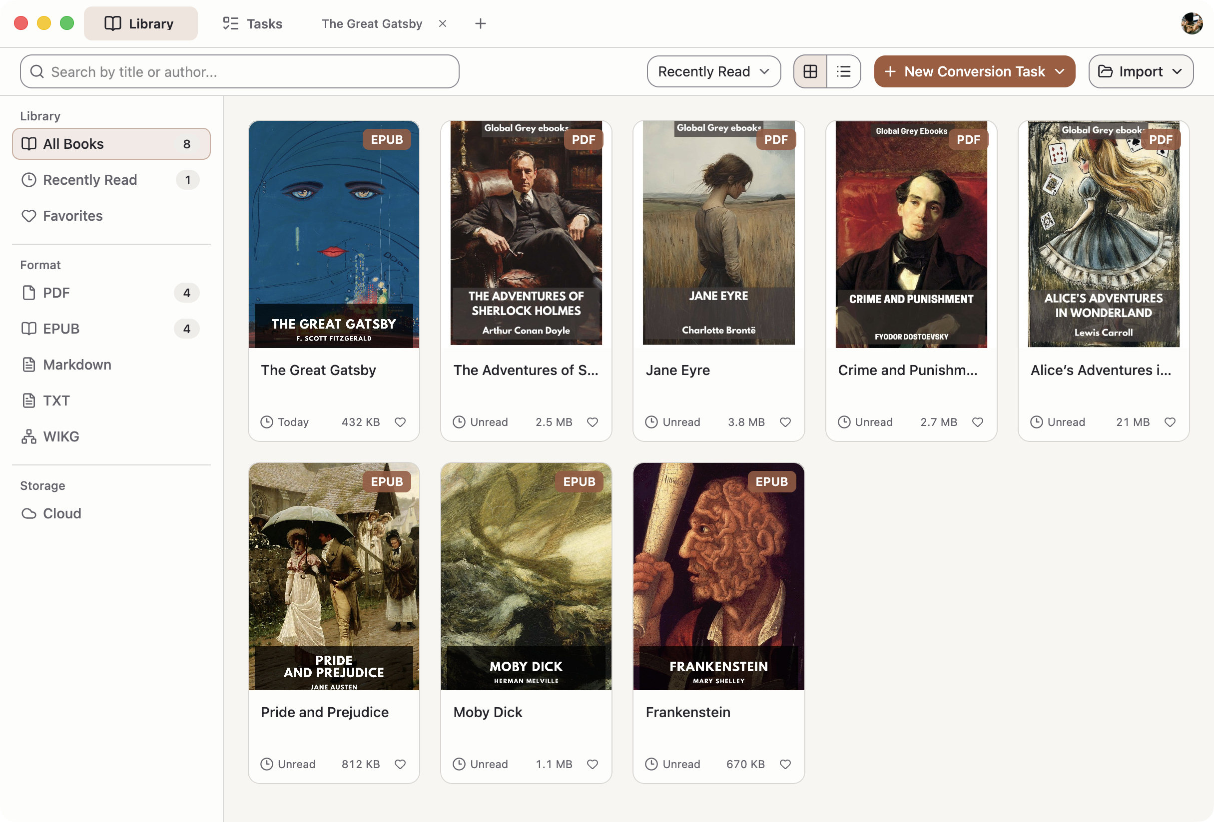 Vue bibliothèque PDF Craft Desktop